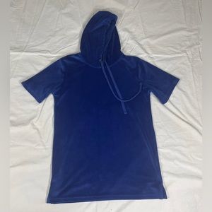 Russell Park Women Blue Athletic Short Sleeve Velour Hoodie Size S